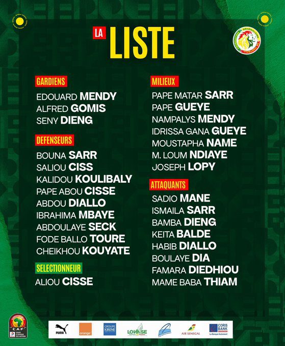 Can 2021 : Liste des 27 Lions, Aliou Cissé conserve son noyau dur et ses cadres habituels