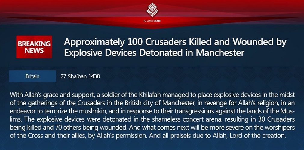 URGENT: L’Etat Islamique revendique l’attentat de Manchester