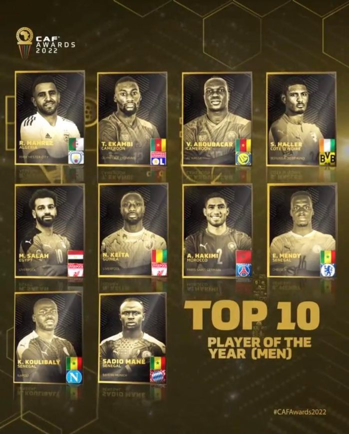 CAF Awards : Sadio Mané, Kalidou Koulibaly, Edouard Mendy, la liste complète des dix nommés pour le titre de meilleur joueur africain de l’année